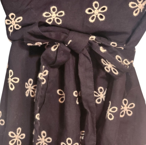 Venus Floral Embroidered Surplice Mini Romper Cream Blk 3/4 Slvs Waist Tie Sz 10 - Picture 5 of 16